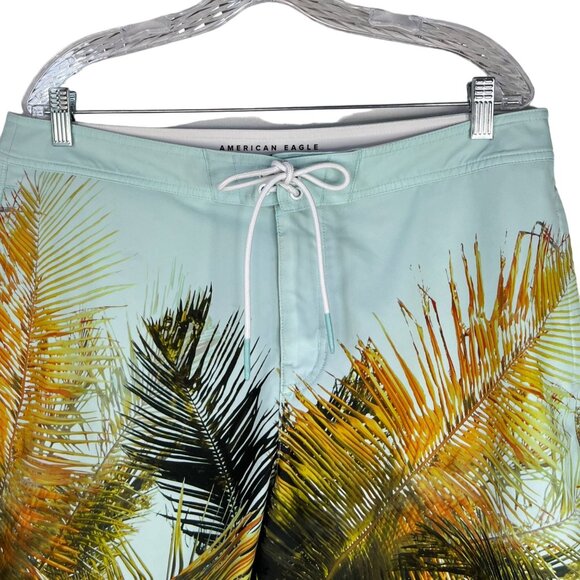 American Eagle Swim Board Shorts Mens Large Palm Tree Drawstring - Picture 3 of 13